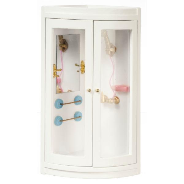 White Dollhouse Miniature Corner Shower Stall