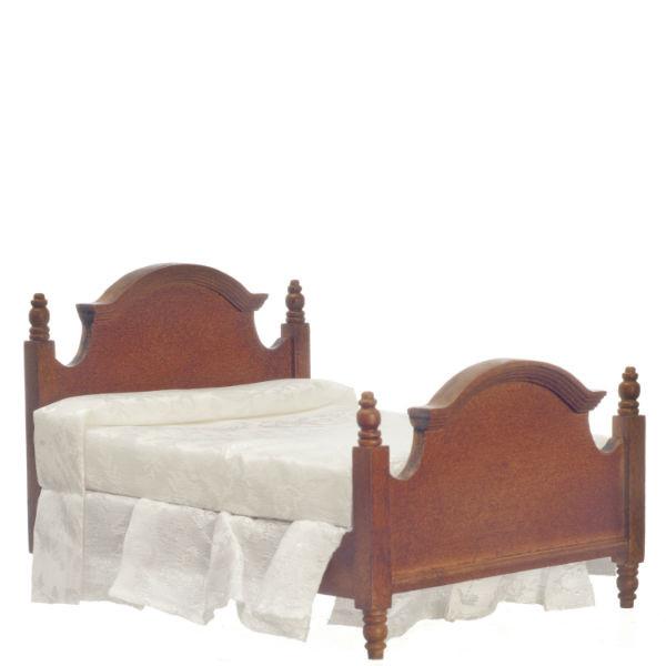 Walnut Dollhouse Miniature Double Bed