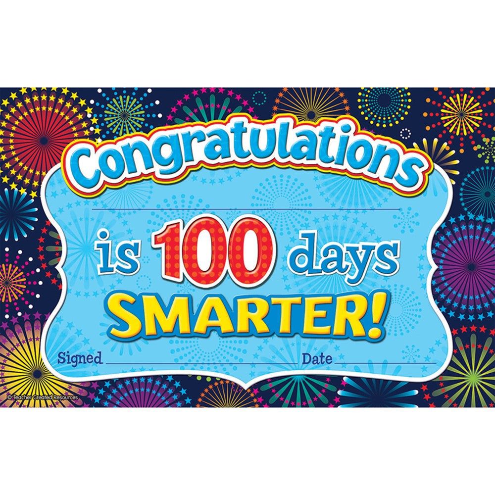 Fireworks Happy 100th Day Certificate