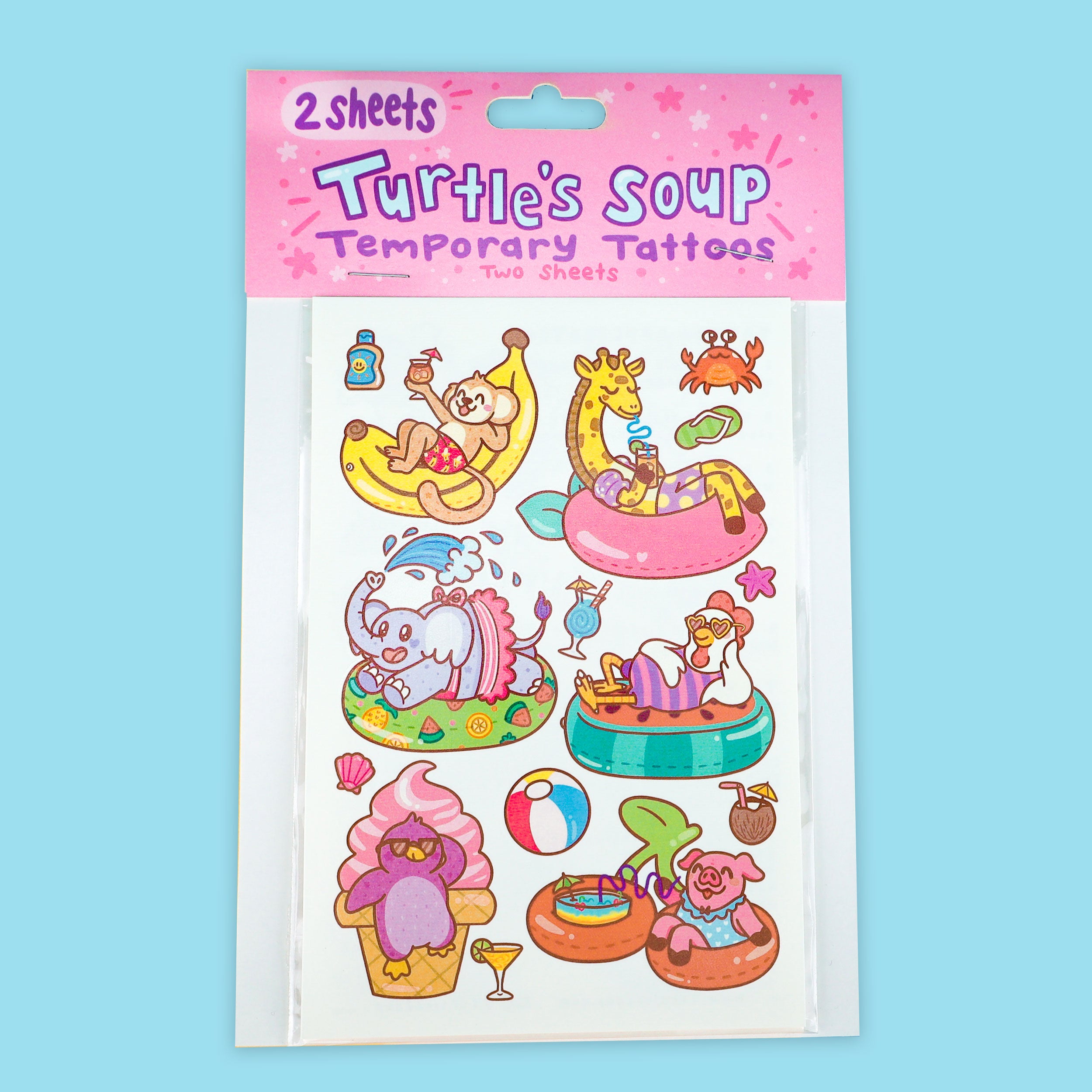 Pool Party Temporary Tattoos Set of 2 Sheets
