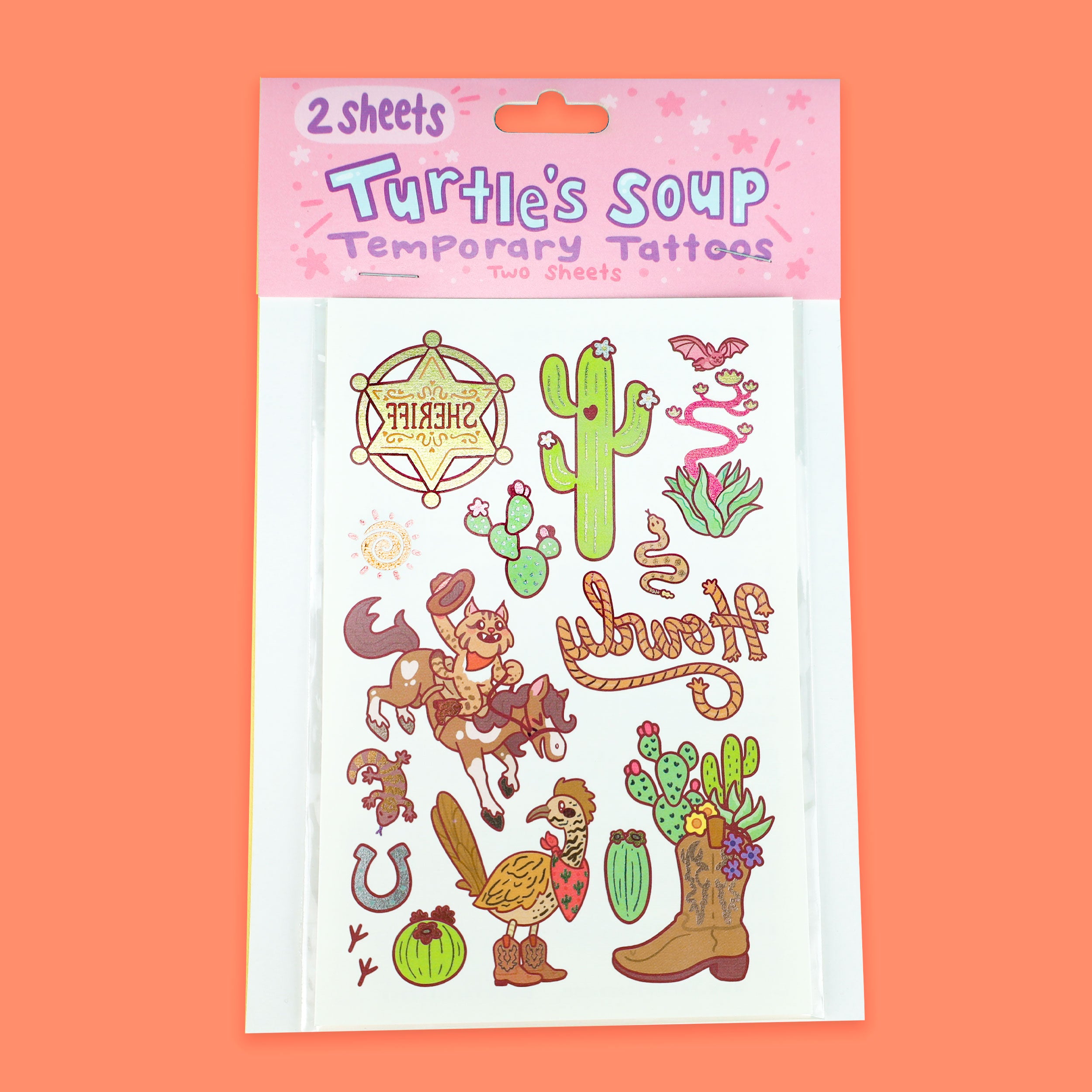 Wild West Metallic Shiny Temporary Tattoos Set of 2 Sheets