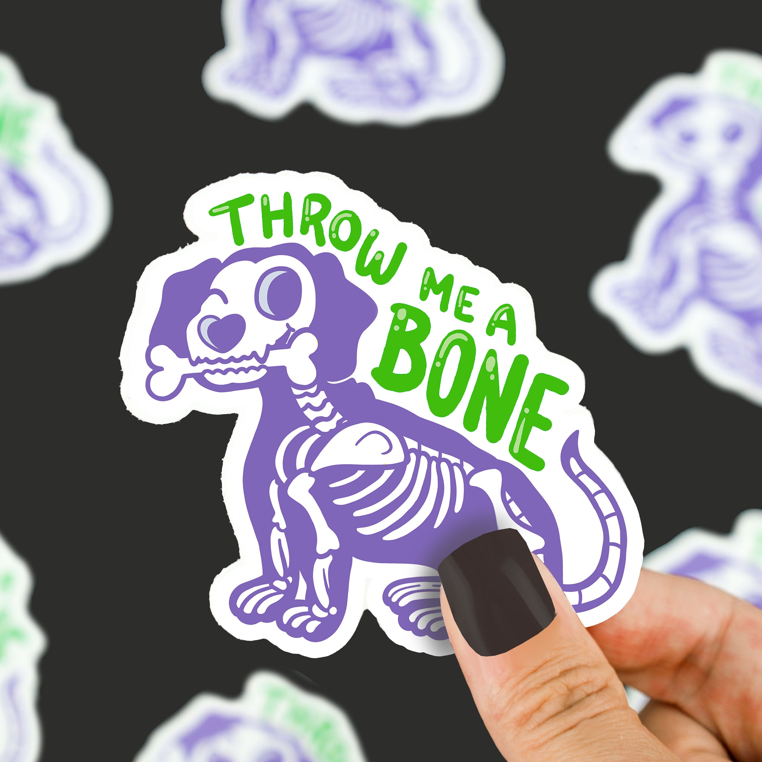 Throw Me A Bone Puppy Halloween Vinyl Sticker