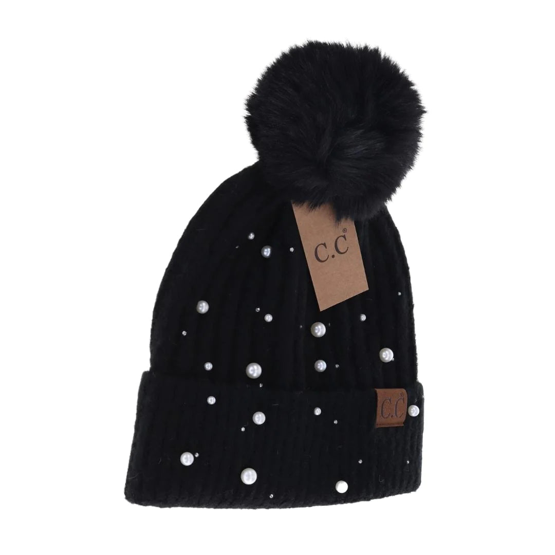 C.C. Cheveux Pearl Embellished Beanie Hat