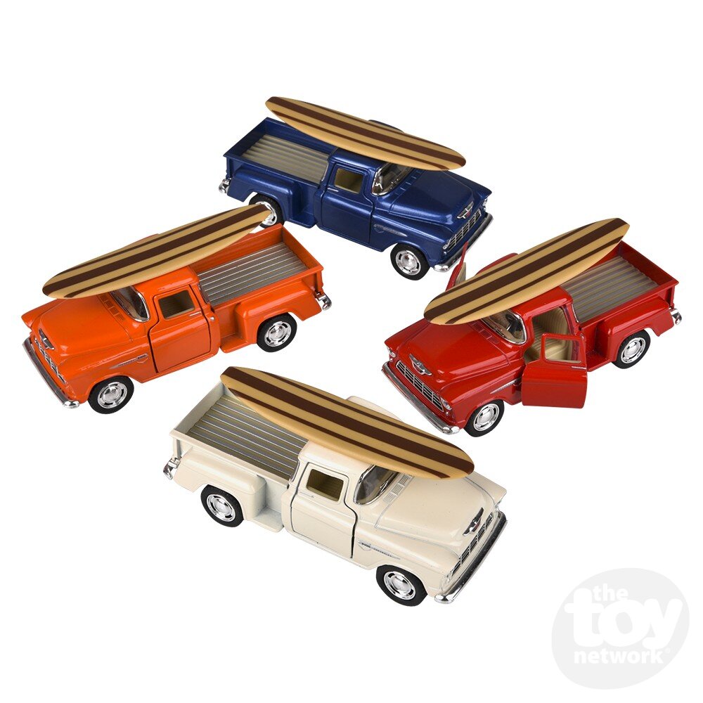 5" Diecast Pull Back 1955 Chevy Stepside Pick-Up W/Surfboard
