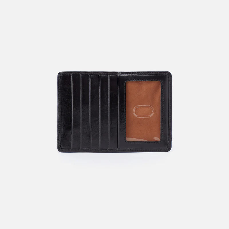 HOBO Euro Slide Card Case in Black Polished Leather