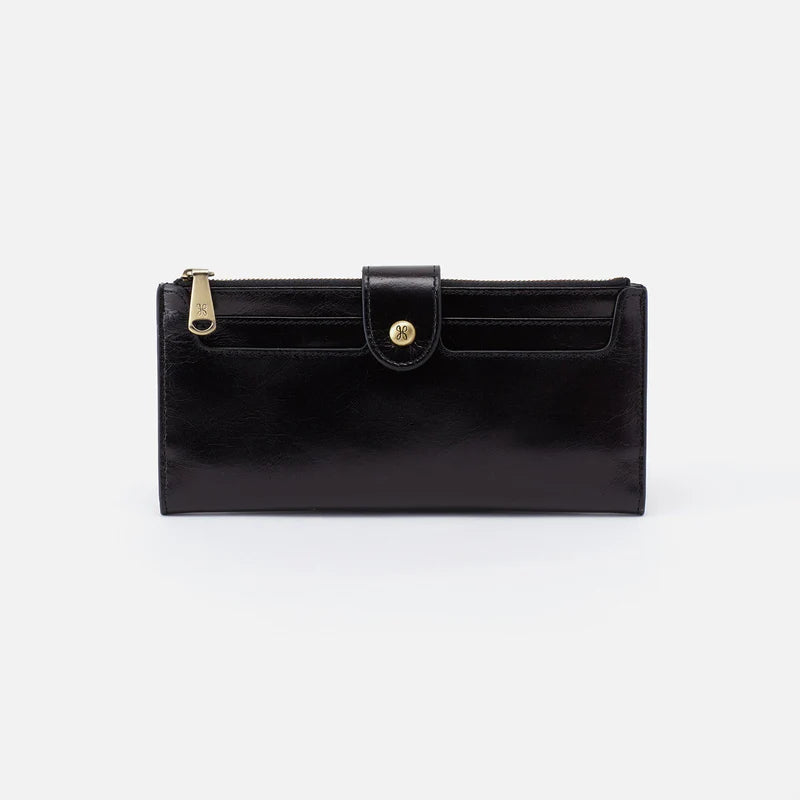 HOBO Dunn Continental Wallet in Black Polished Leather