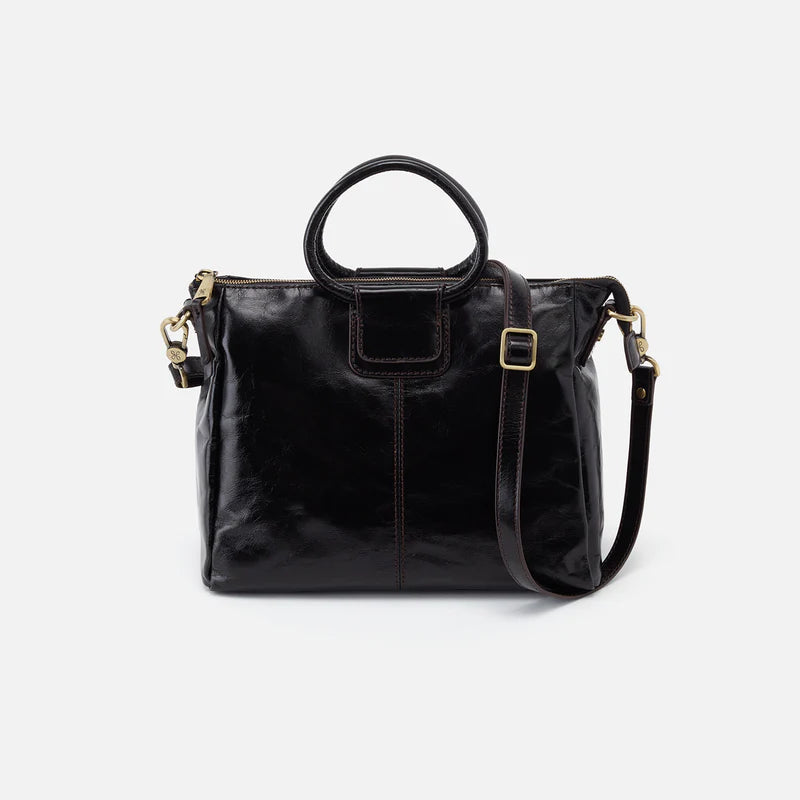 HOBO Sheila Medium Satchel in Black Polished Leather