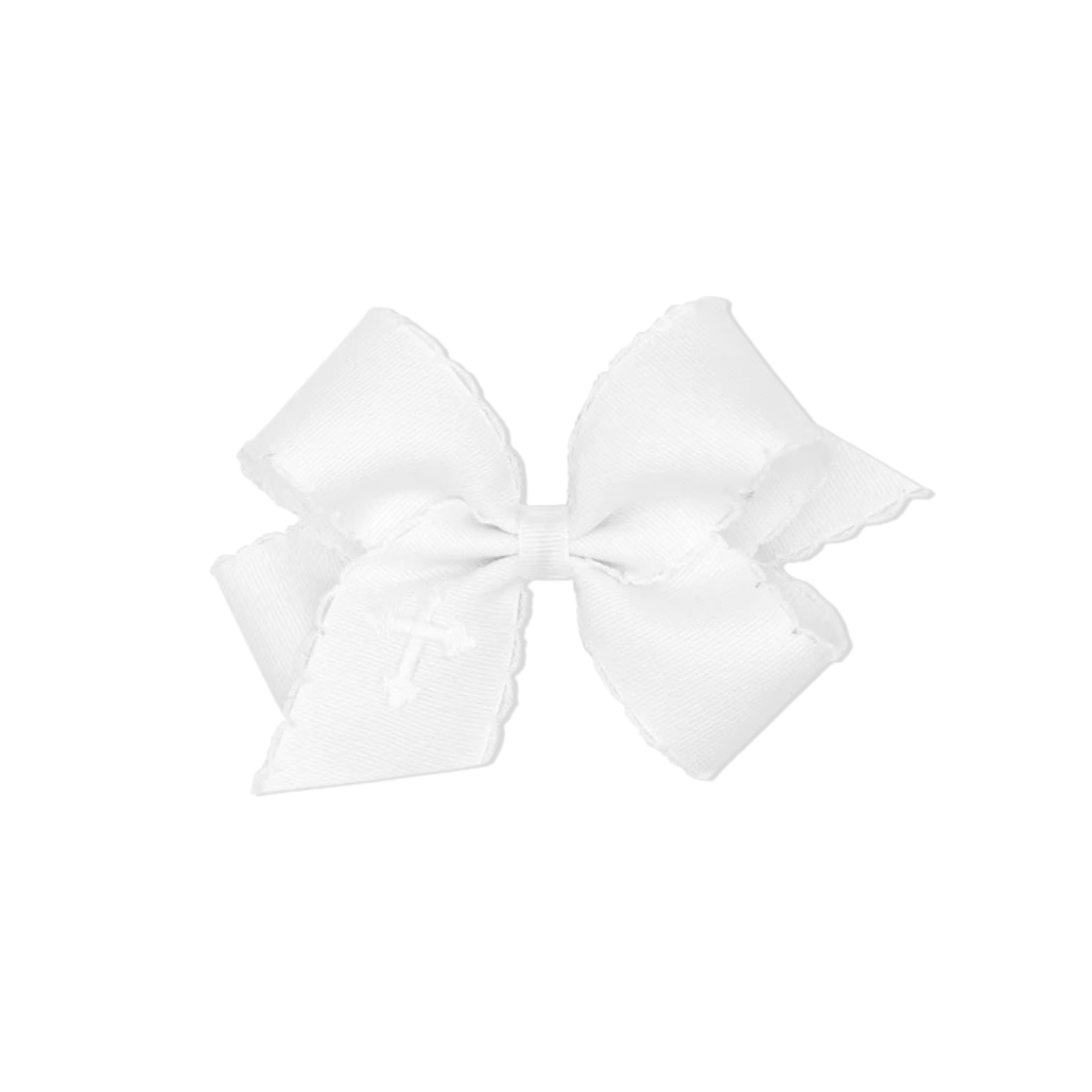 White Grosgrain Bow - Embroidered Cross