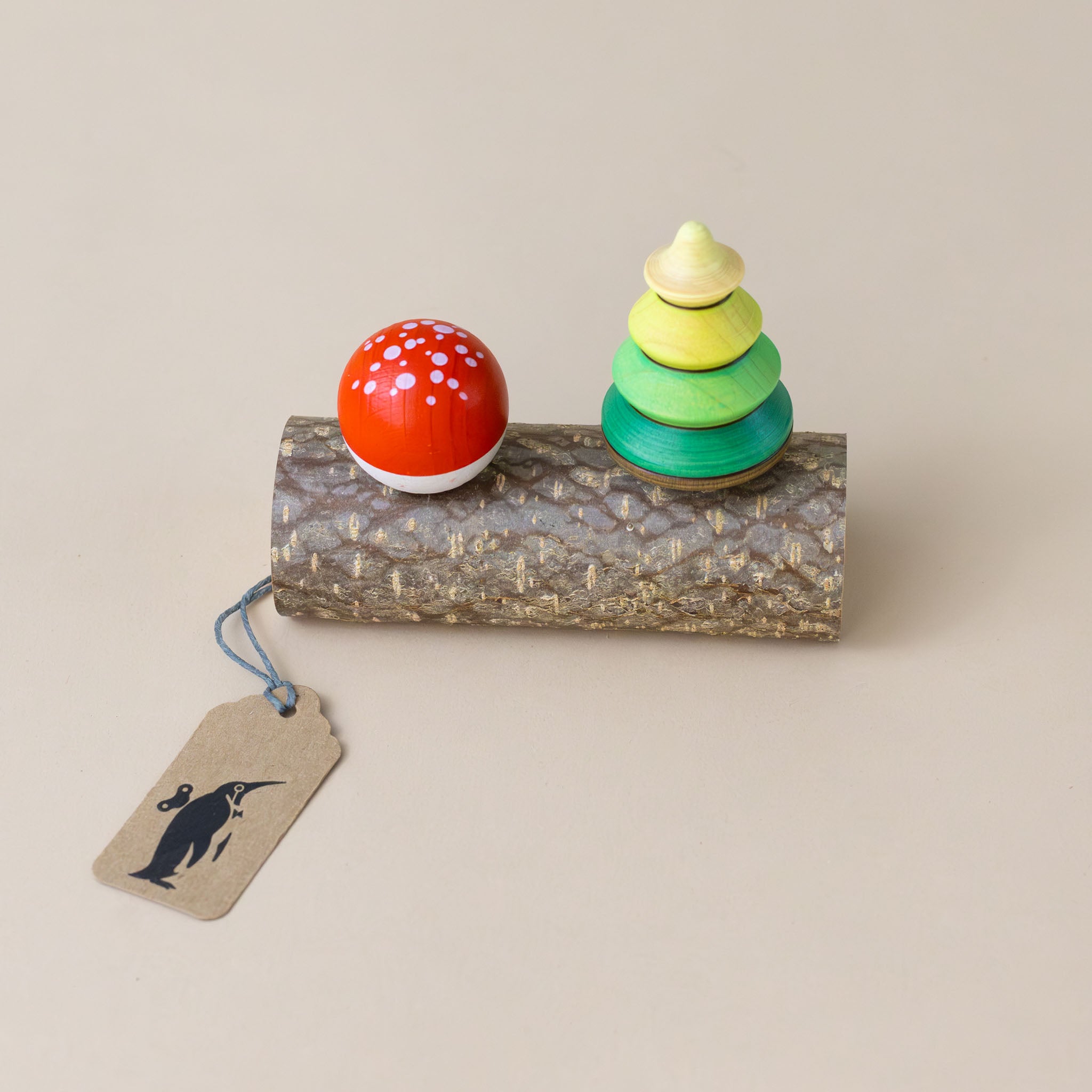 Wooden Spinning Tree Top Set | Upside-Down  Toadstool