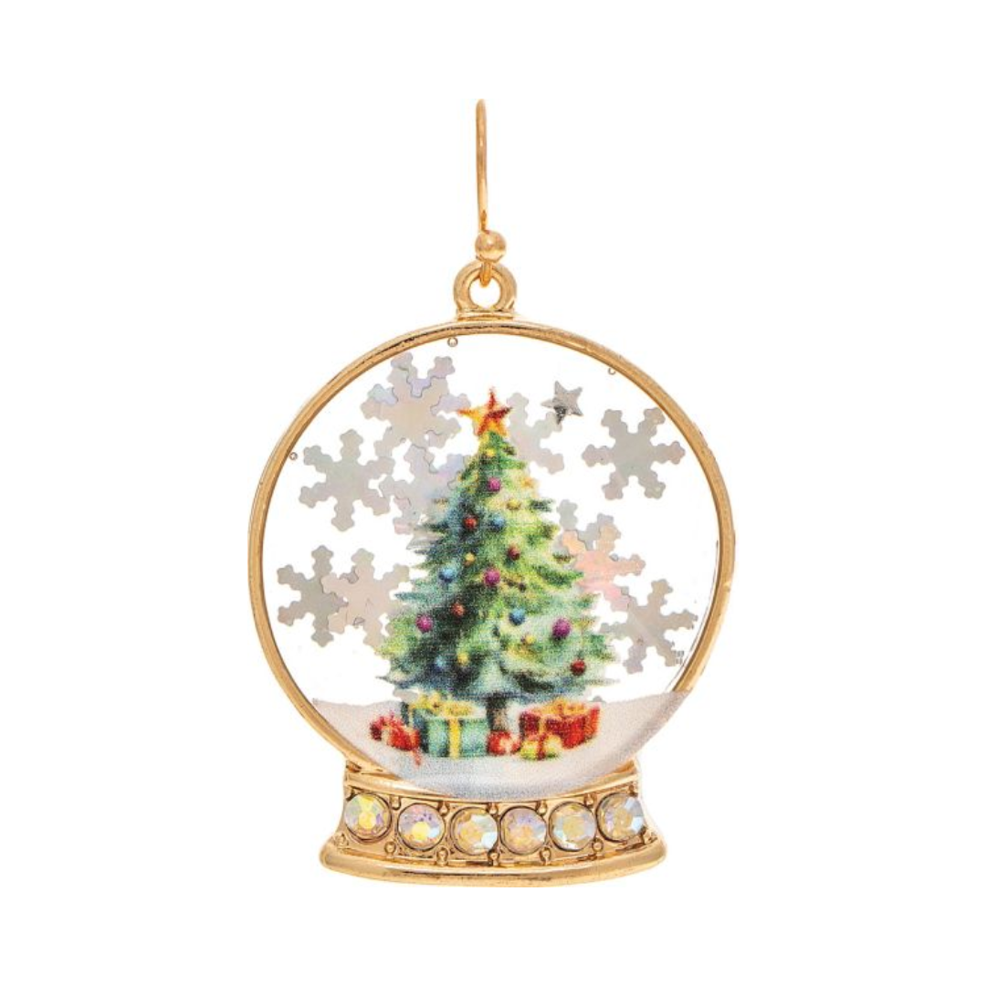 Gold Tree Winter Snow Globe Earring