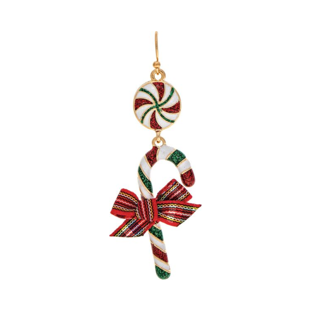 Gold Peppermint Swirl Candy Cane Earring