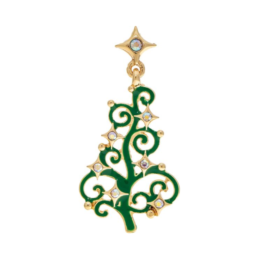 Gold Crystal Swirl Christmas Tree Earring