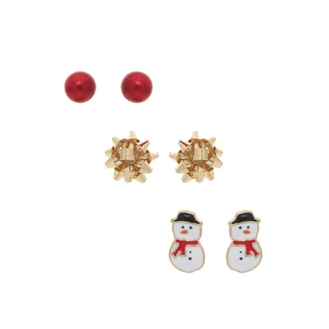 Gold Christmas Earring 3-Pair Set