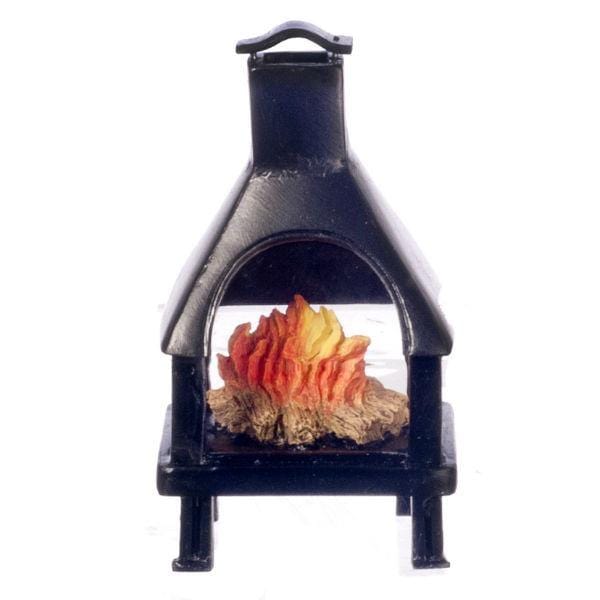 Black Dollhouse Miniature Outdoor Fireplace