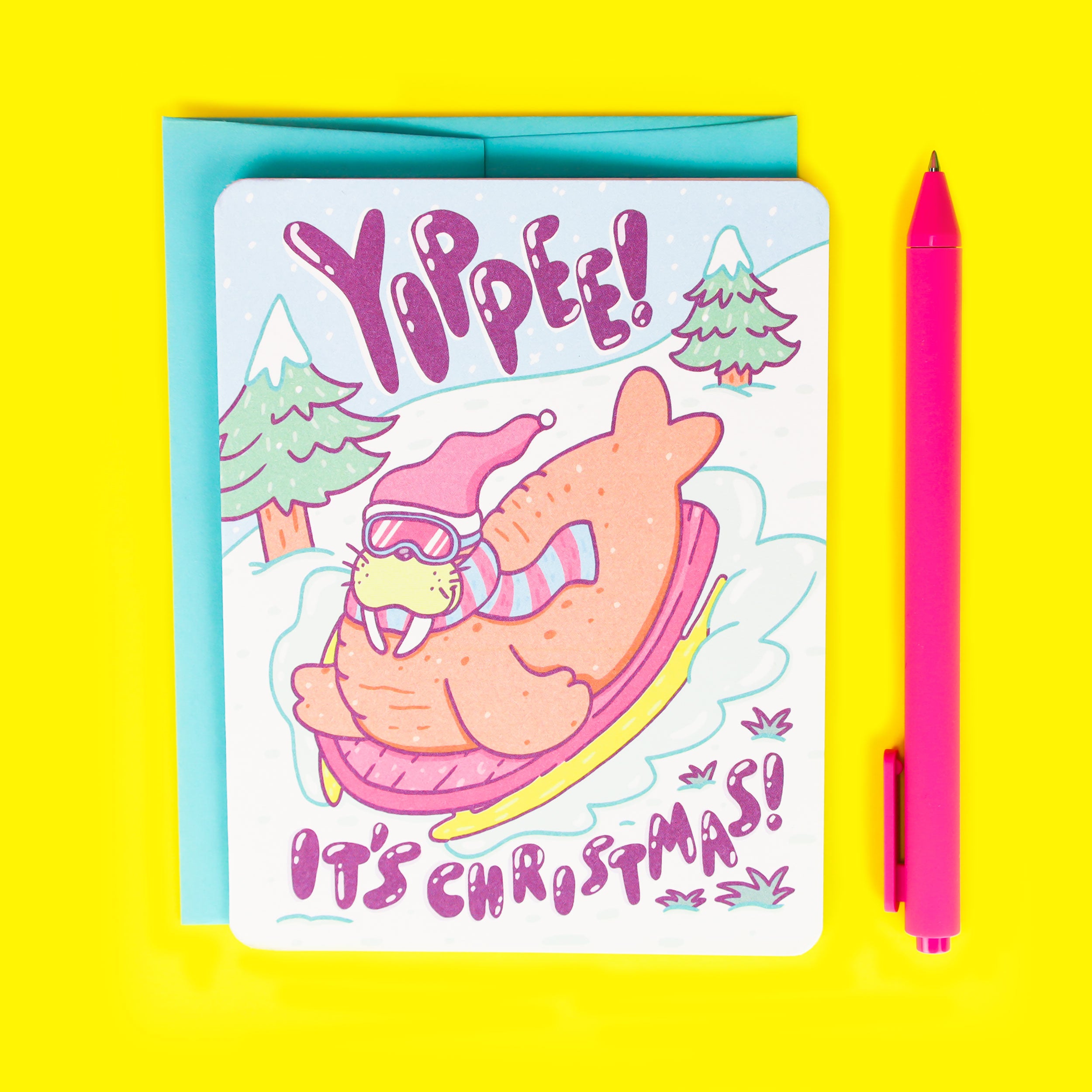 Yippee Walrus Christmas Holiday Card