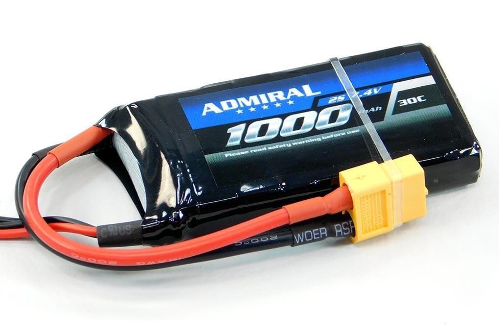 Admiral 1000mAh 2S 7.4V 30C LiPo Battery with XT60 Connector