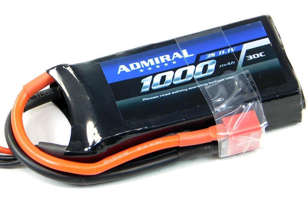 Admiral 1000mAh 3S 11.1V 30C LiPo Battery with T Connector