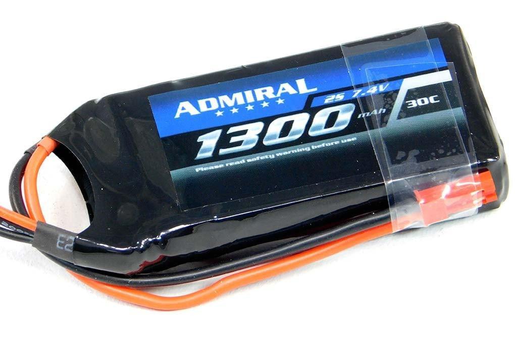 Admiral 1300mAh 2S 7.4V 30C LiPo Battery with JST Connector