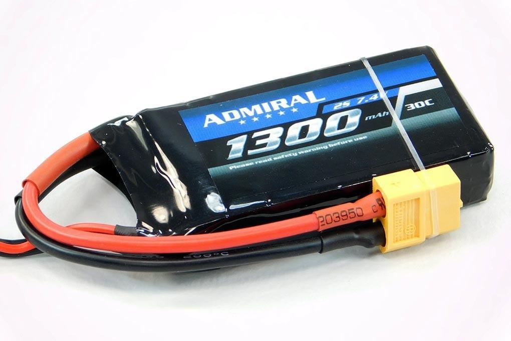 Admiral 1300mAh 2S 7.4V 30C LiPo Battery with XT60 Connector