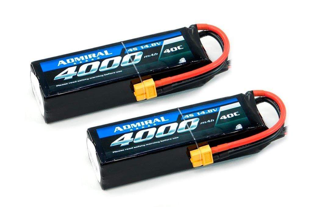 Admiral 4000mAh 4S 14.8V 40C LiPo Battery with XT60 Connector Multi-Pack (2 Batteries)