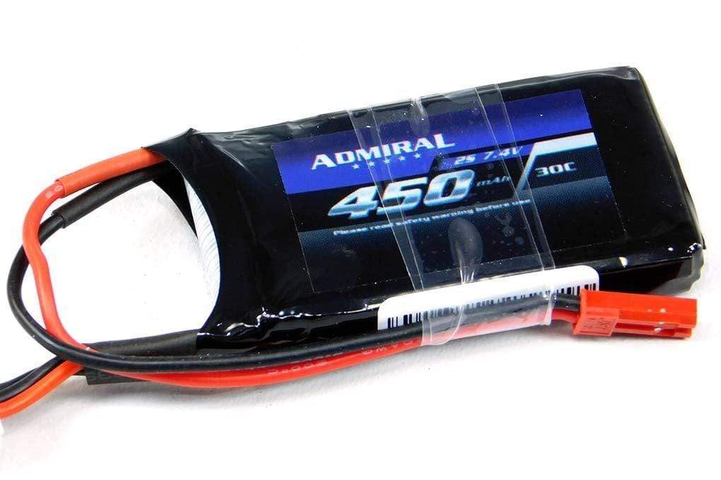 Admiral 450mAh 2S 7.4V 30C LiPo Battery with JST Connector