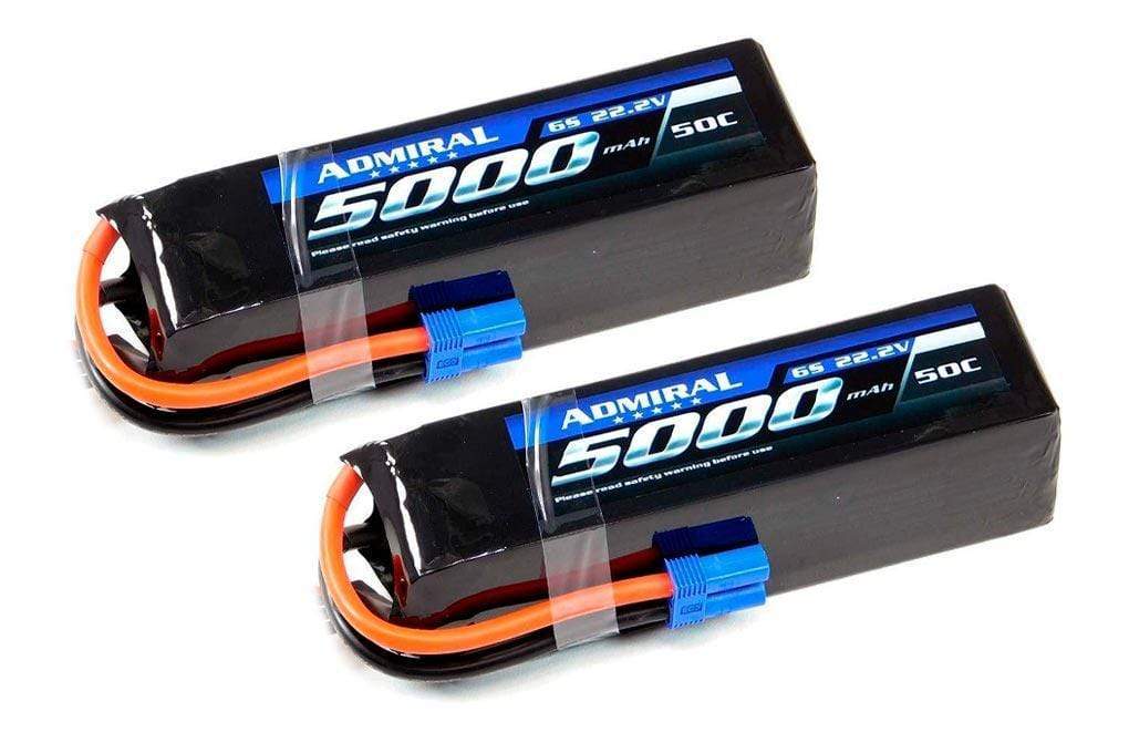 Admiral 5000mAh 6S 22.2V 50C LiPo Battery with EC5 Connector Multi-Pack (2 Batteries)