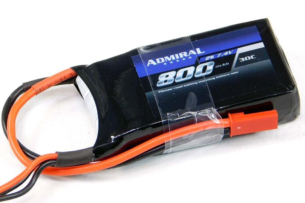 Admiral 800mAh 2S 7.4V 30C LiPo Battery with JST Connector