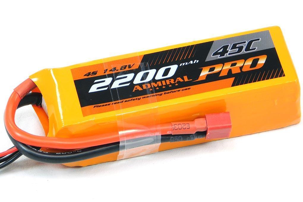Admiral Pro 2200mAh 4S 14.8V 45C LiPo Battery with T Connector