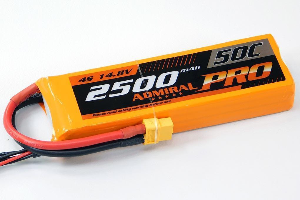 Admiral Pro 2500mAh 4S 14.8V 50C LiPo Battery with XT60 Connector