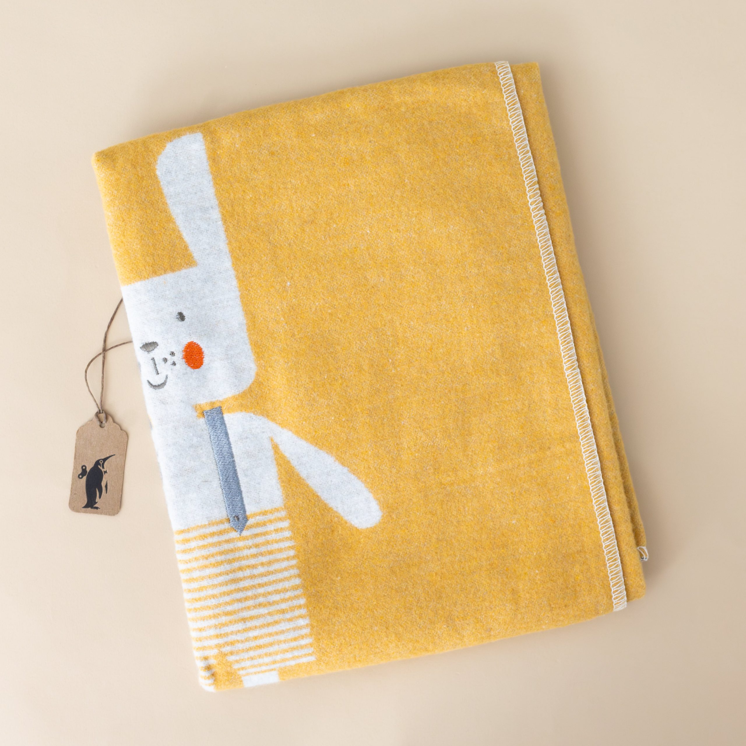 Baby Blanket | Embroidered Bunny - Ochre