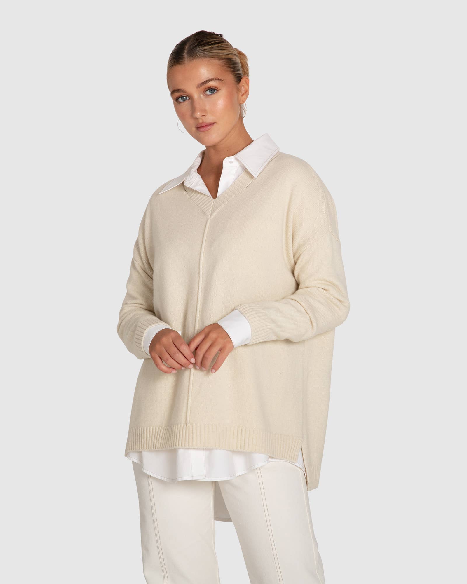 Wonder Of You Cashmere Blend Oversized Jumper - Cream: S-M