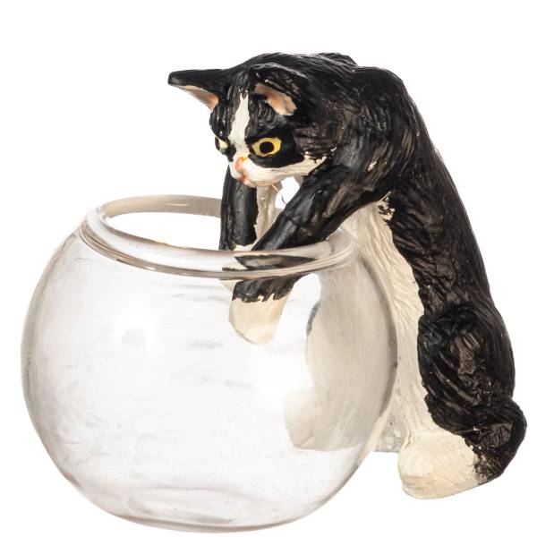 Dollhouse Miniature Reaching Black & White Cat