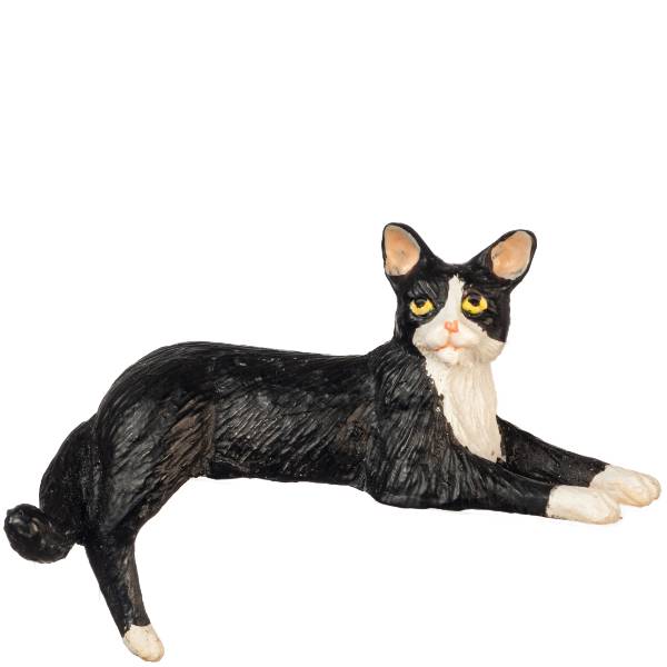 Dollhouse Miniature Laying Black & White Cat