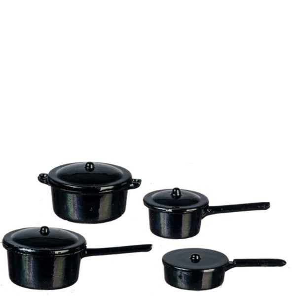 Black Dollhouse Miniature Pot Set