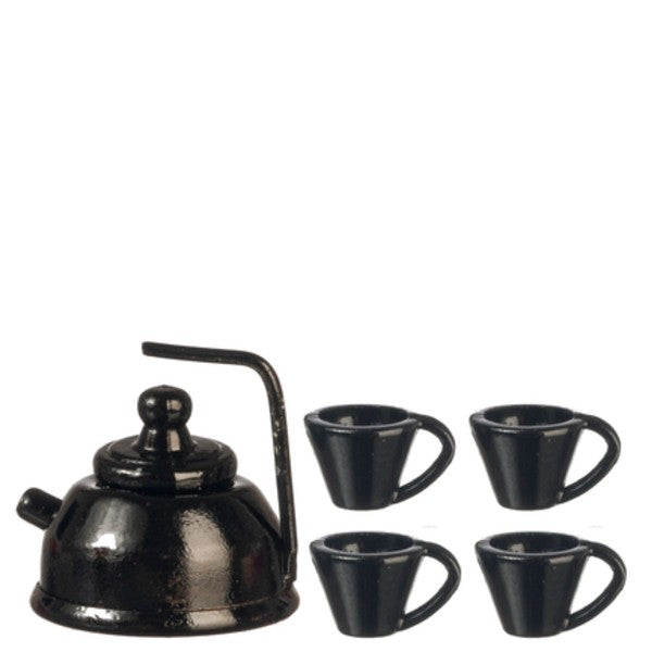 Black Dollhouse Miniature Tea Set