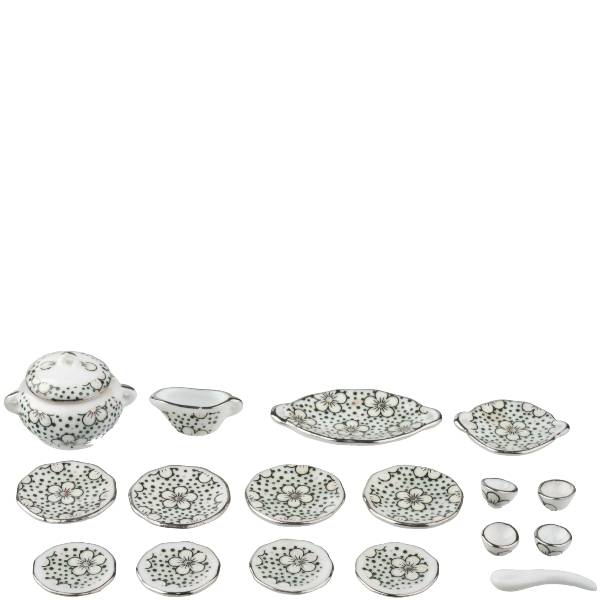 18-Piece Black Floral Dollhouse Miniature Tea Set