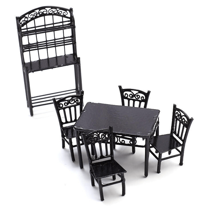 1/24 Scale Dollhouse Miniature 6-Piece Black Kitchen Set