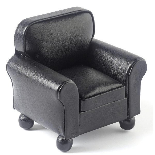 Black Leather Dollhouse Miniature Armchair