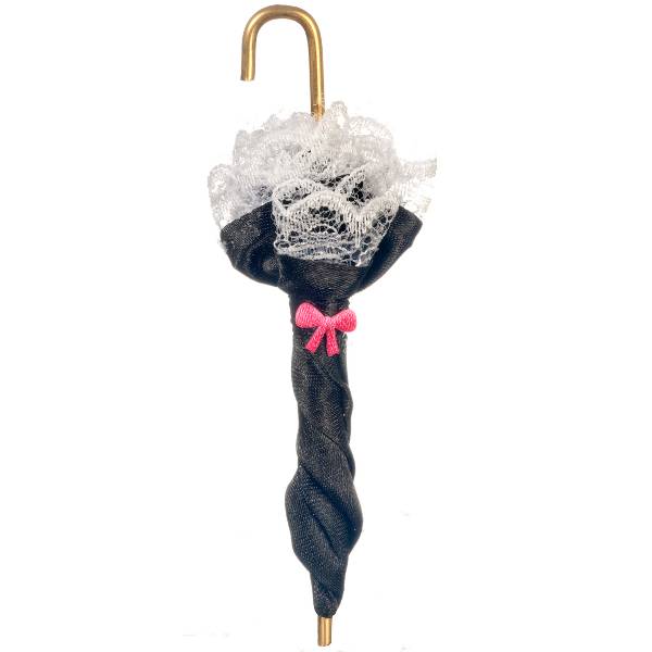 Black Victorian Dollhouse Miniature Umbrella