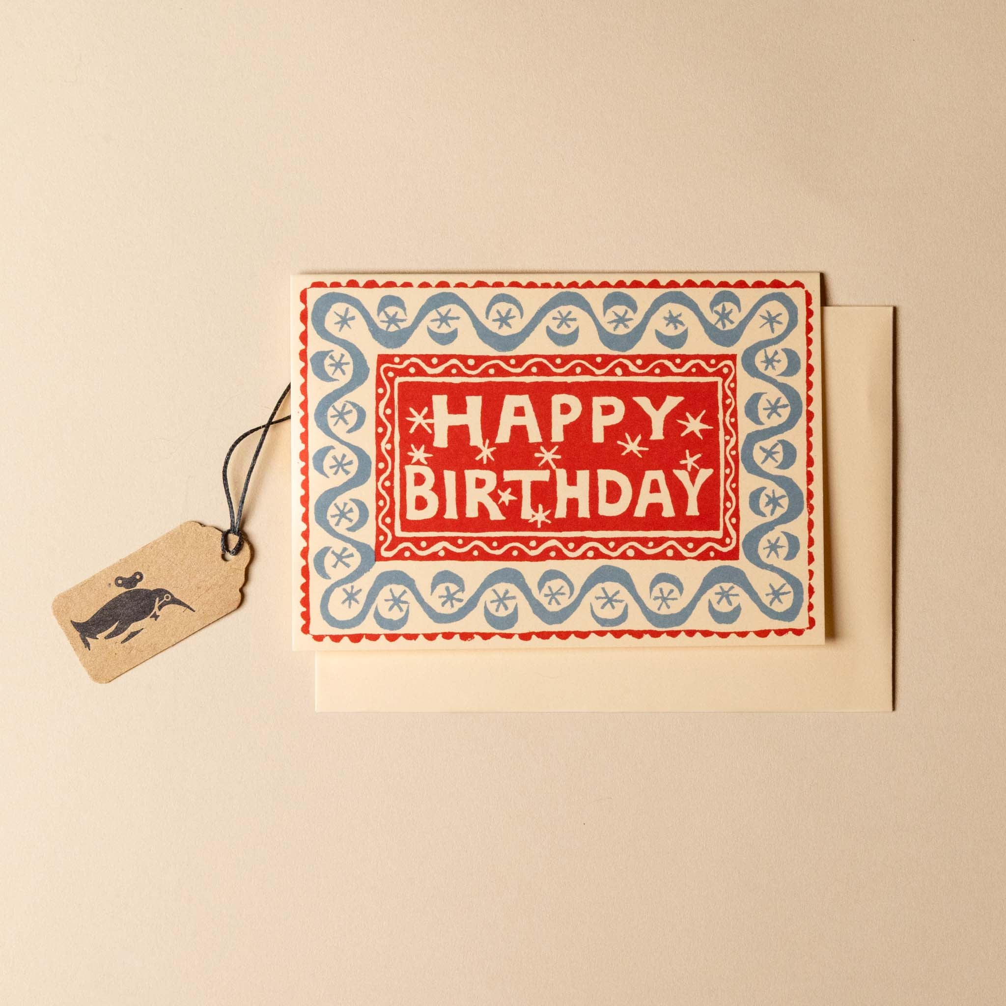 Block Print Birthday Greeting Card | Blue Waves