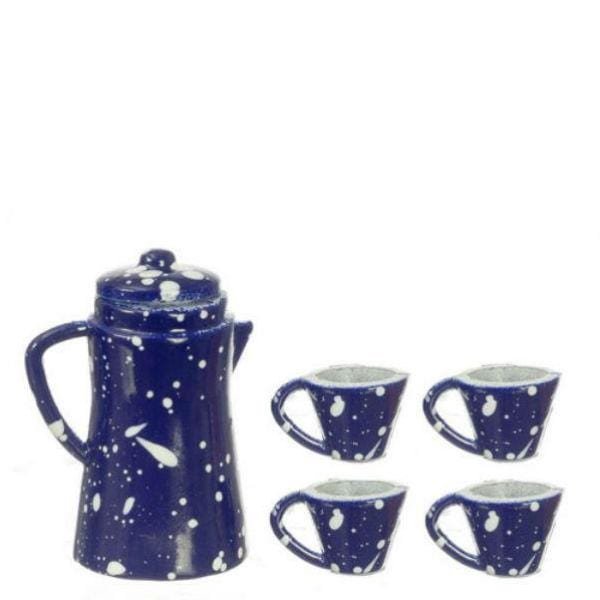 5-Piece Dollhouse Miniature Blue Spatterware Coffee Set