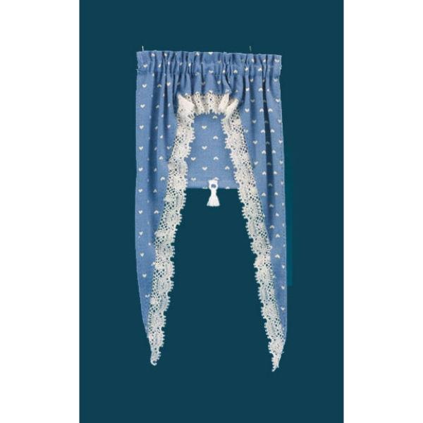 Blue Heart Dollhouse Curtain with Shade