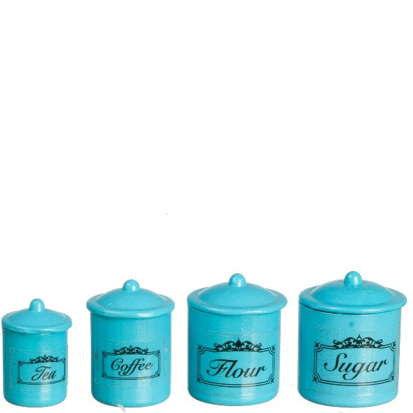 Light Blue Dollhouse Miniature Canister Set