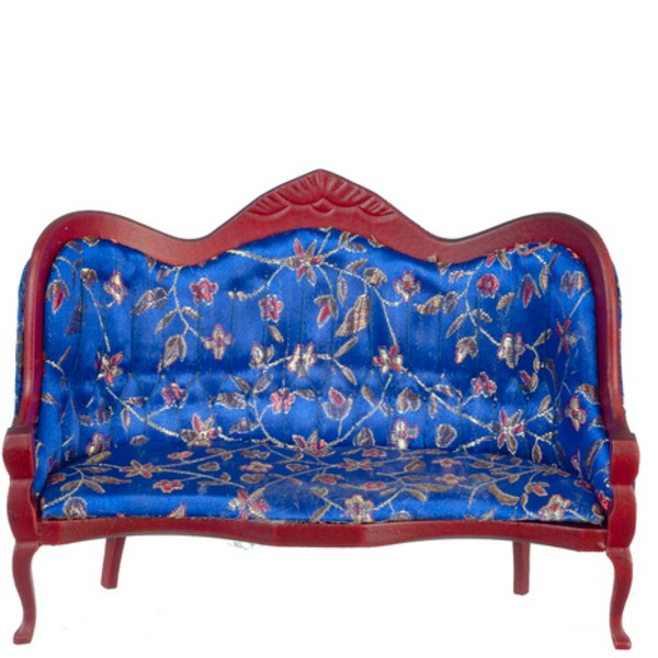 Blue Dollhouse Miniature Victorian Settee