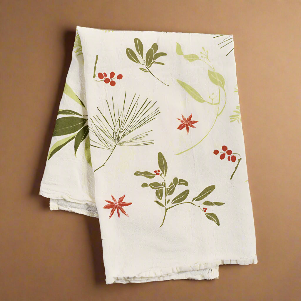 Boughs & Berries Kitchen Tea Towel | Natural