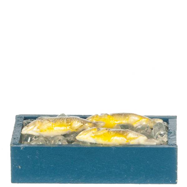Blue Box of Fresh Dollhouse Miniature Fish