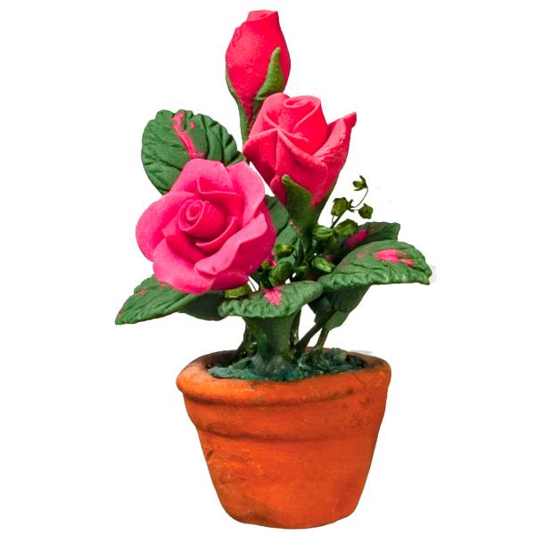Bright Pink Dollhouse Miniature Roses in a Pot