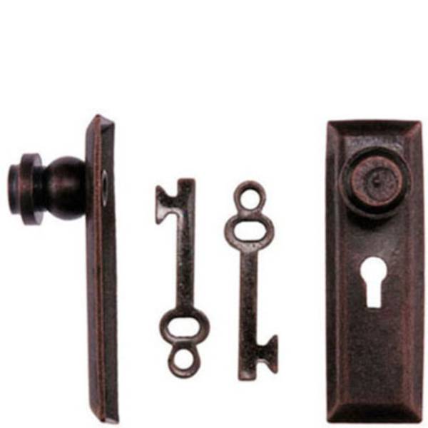 2 Dollhouse Miniature Oil Rubbed Bronze Door Knobs with Key Plates