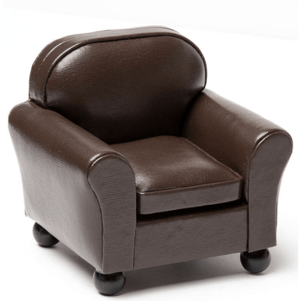 Brown Leather Dollhouse Miniature Armchair