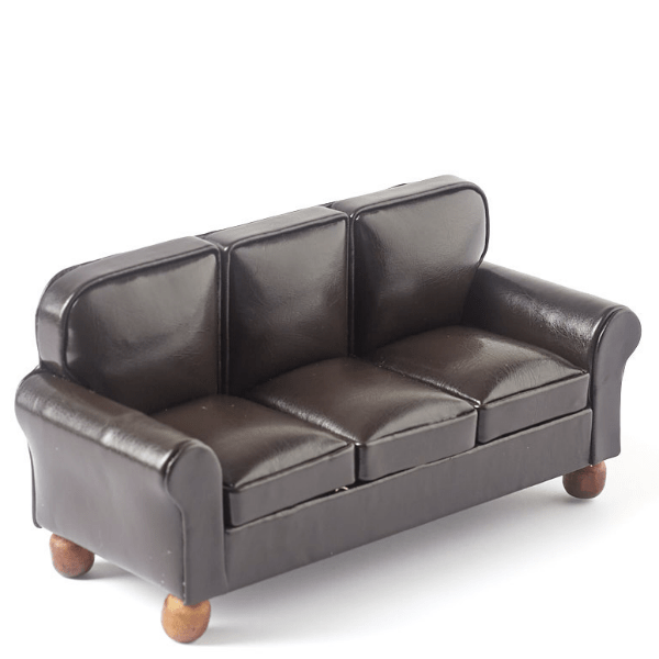 Brown Leather Dollhouse Miniature Sofa